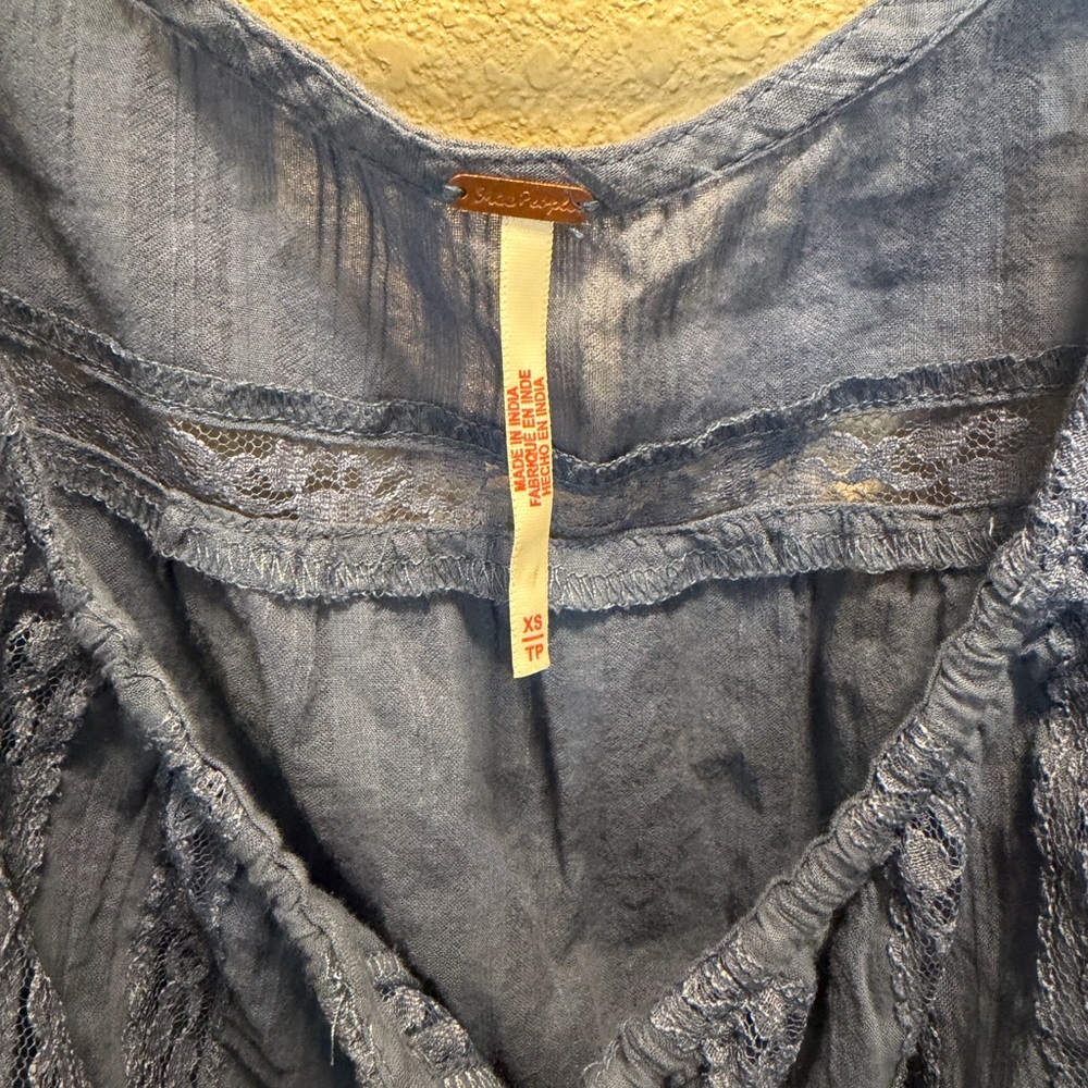 Free People Blue Lace Trim Sleeveless Blouse - Picture 3 of 3